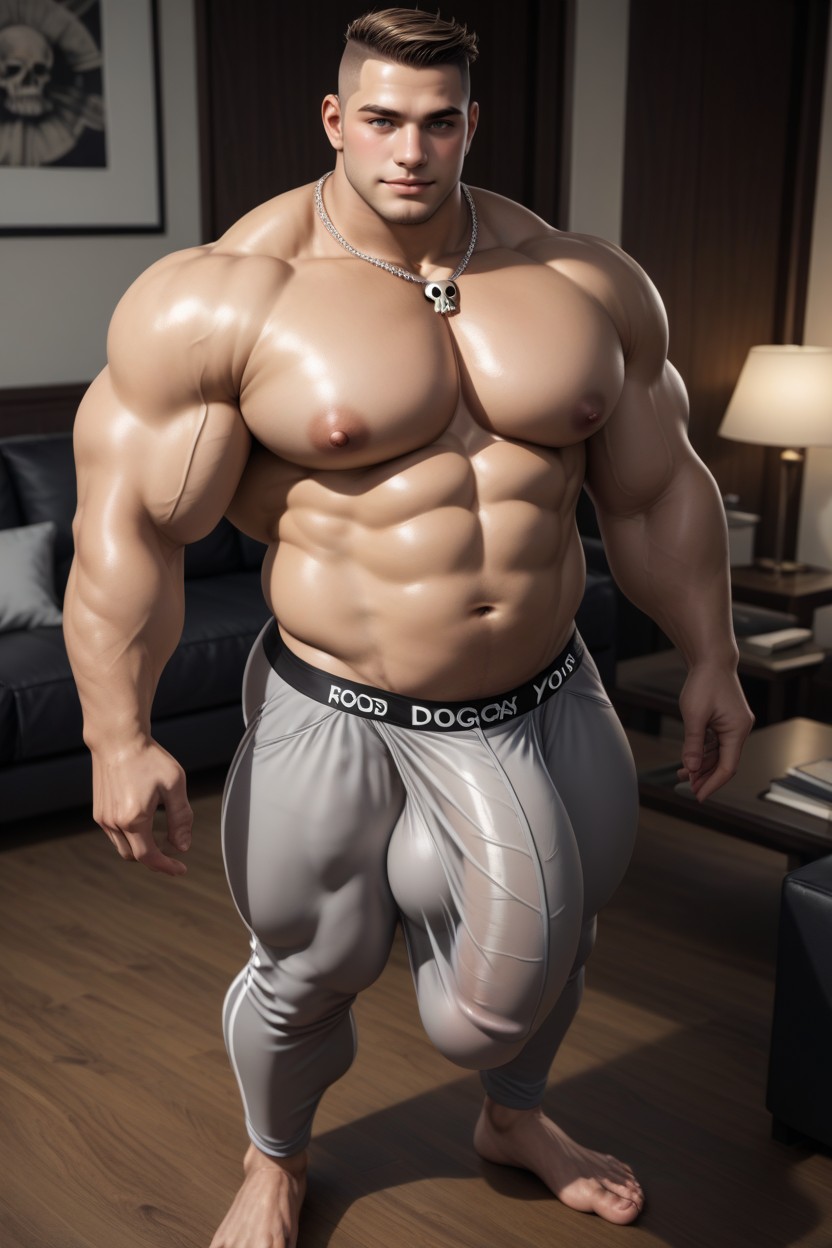 Bare Feet, White And Black Furniture, Big Pecs AI Gay Porn