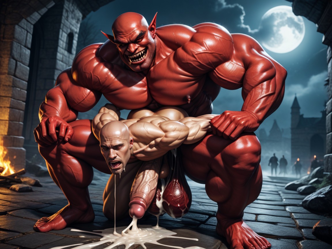Massive Monster Cock Fills Man Stomach, Infernal Diabolic Satan Fucks A Human, Middle Eastern Bottom AI Gay Porn