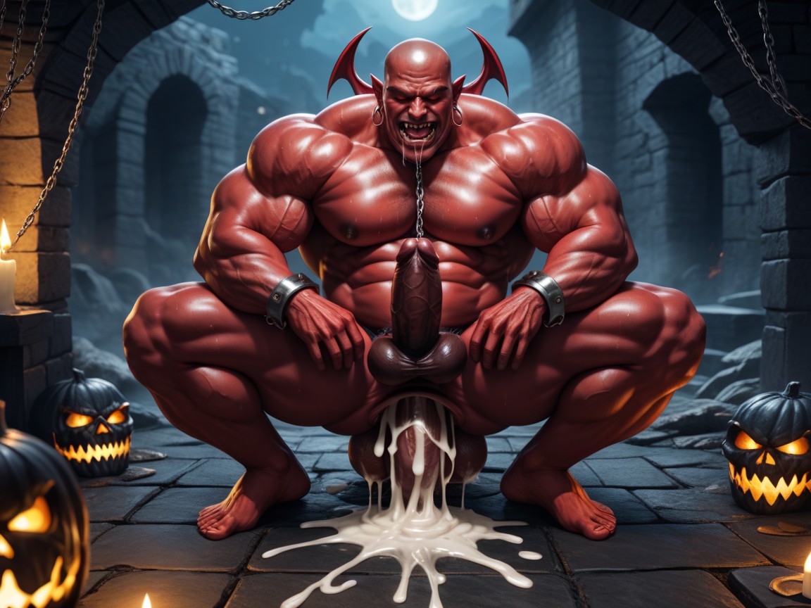 Dungeon, Bald Man Takes Hard Anal Pounding From Red Devil Demon Scary Monster, Evil Face AI Gay Porn