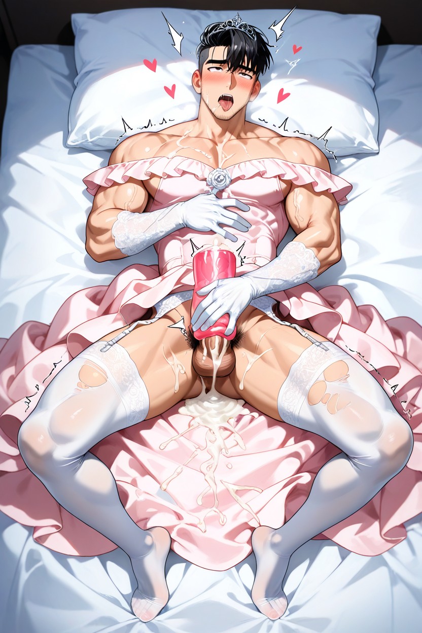Lie On Your Back On Bed, Stubble, Anime Manhwa Style AI Gay Porn