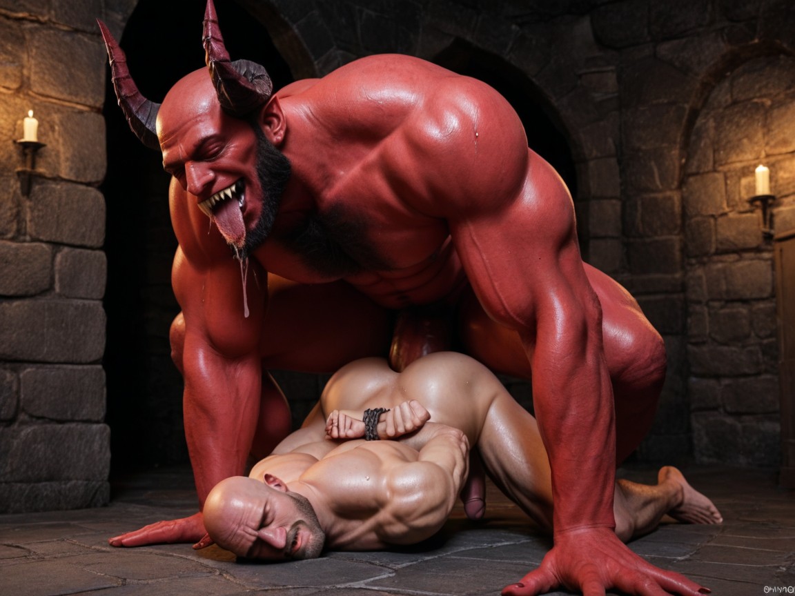 Demon Ritual, Pushing Past Balls Deep, Monster Arms Wrapped Around Man AI Gay Porn
