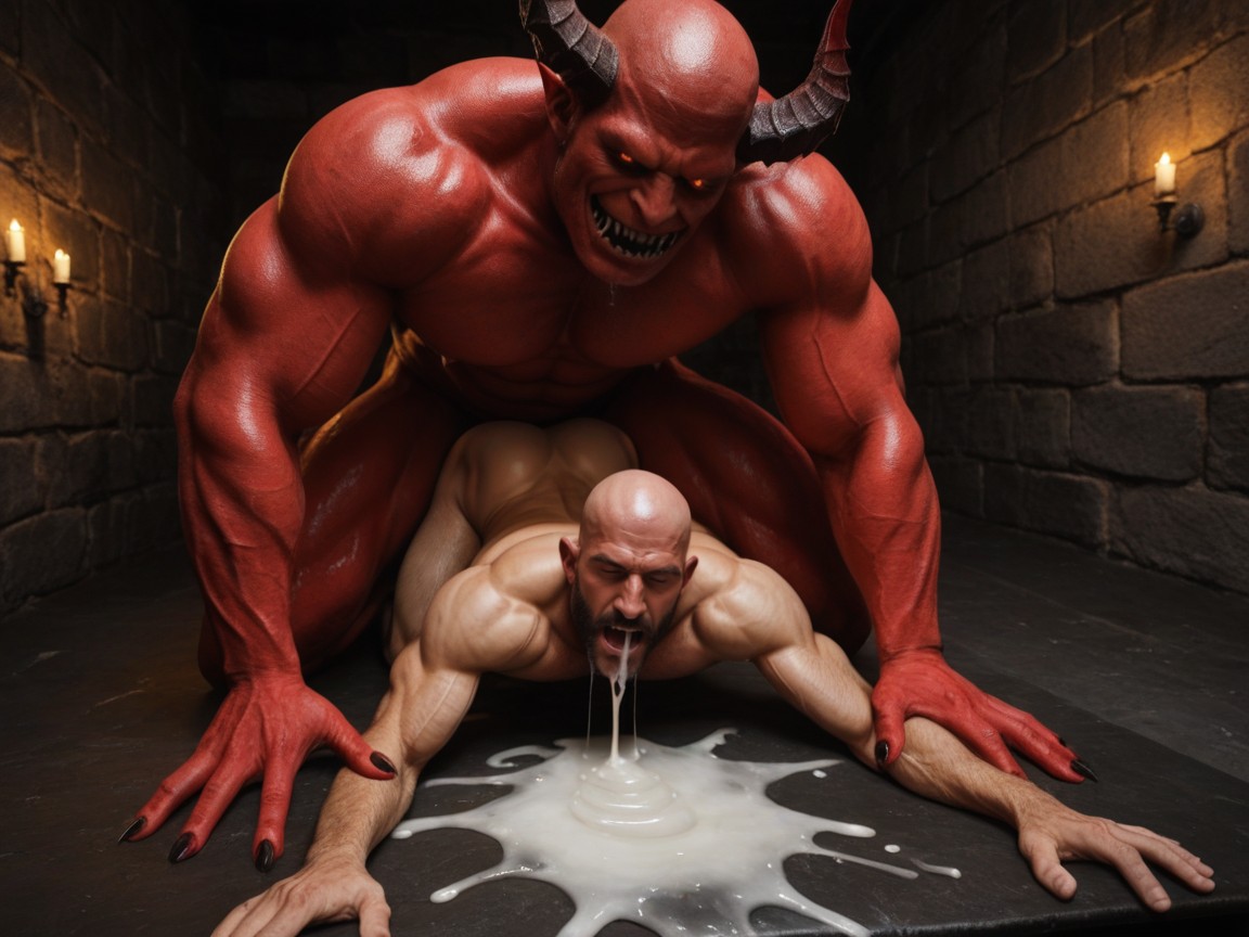 Red Eyes, Excessive Cum Puddle, Middle Eastern Bottom AI Gay Porn