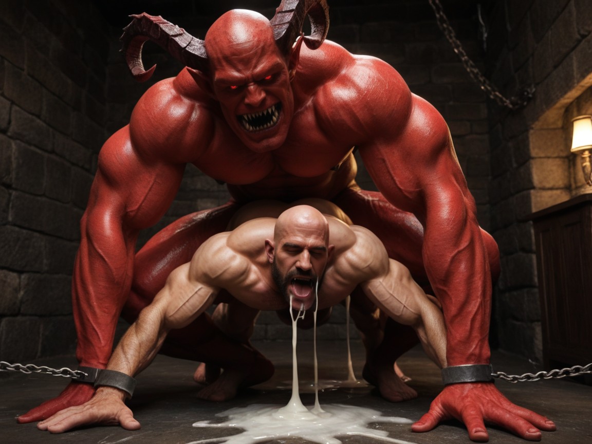 Bald Man Takes Hard Anal Pounding From Red Devil Demon Scary Monster, Massive Monster Cock Fills Man Stomach, Sweaty Skin AI Gay Porn