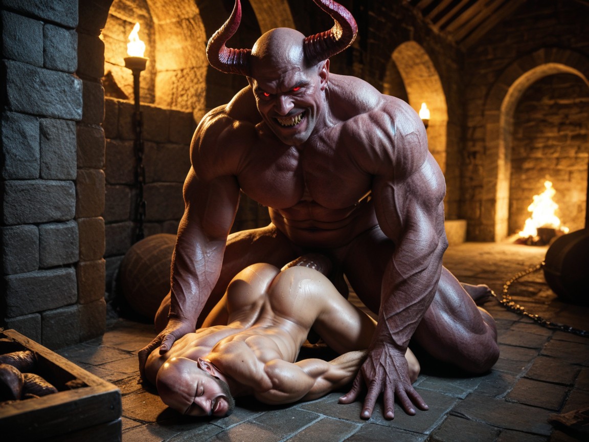 Huge Insertion, Bald Man Takes Hard Anal Pounding From Red Devil Demon Scary Monster, Demon Dick AI Gay Porn