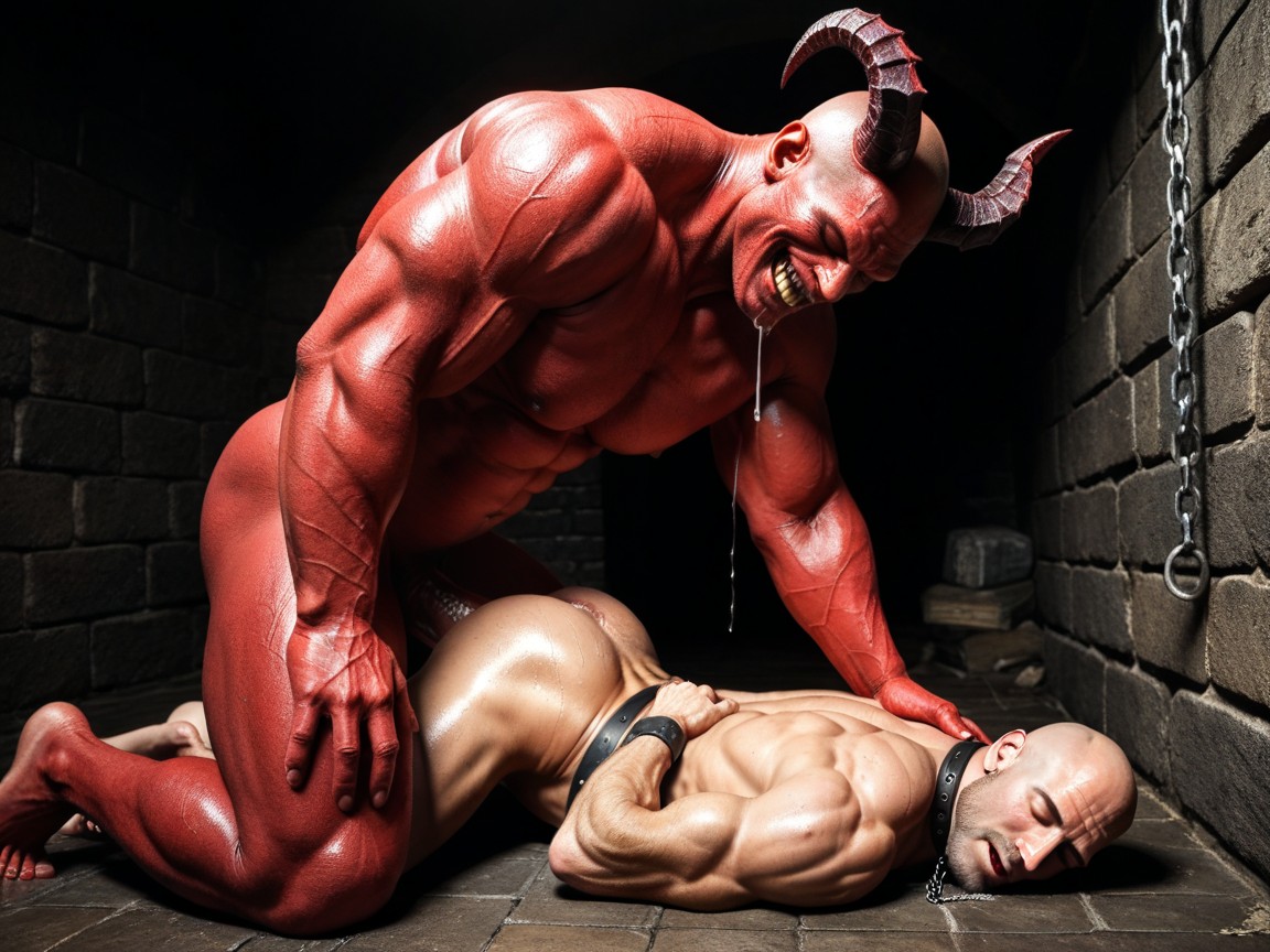 No Mercy, Man Stomach Bulged, Red Eyes AI Gay Porn