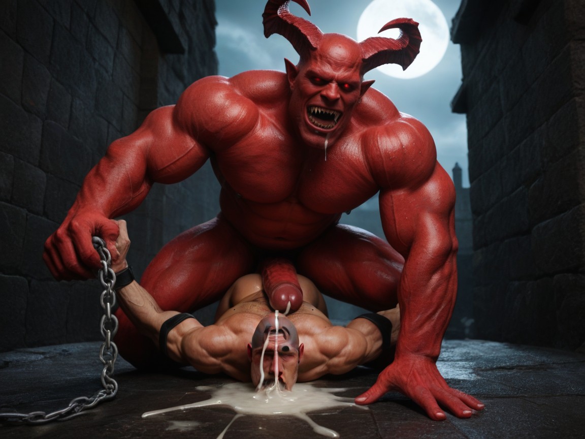 Sex Demon, Huge Insertion, Mans Arms Bound Behind Back AI Gay Porn