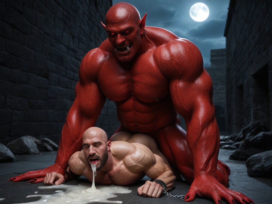 Middle Eastern Bottom, Red Demon Cock, Erect Hyper Huge Cock AI Gay Porn