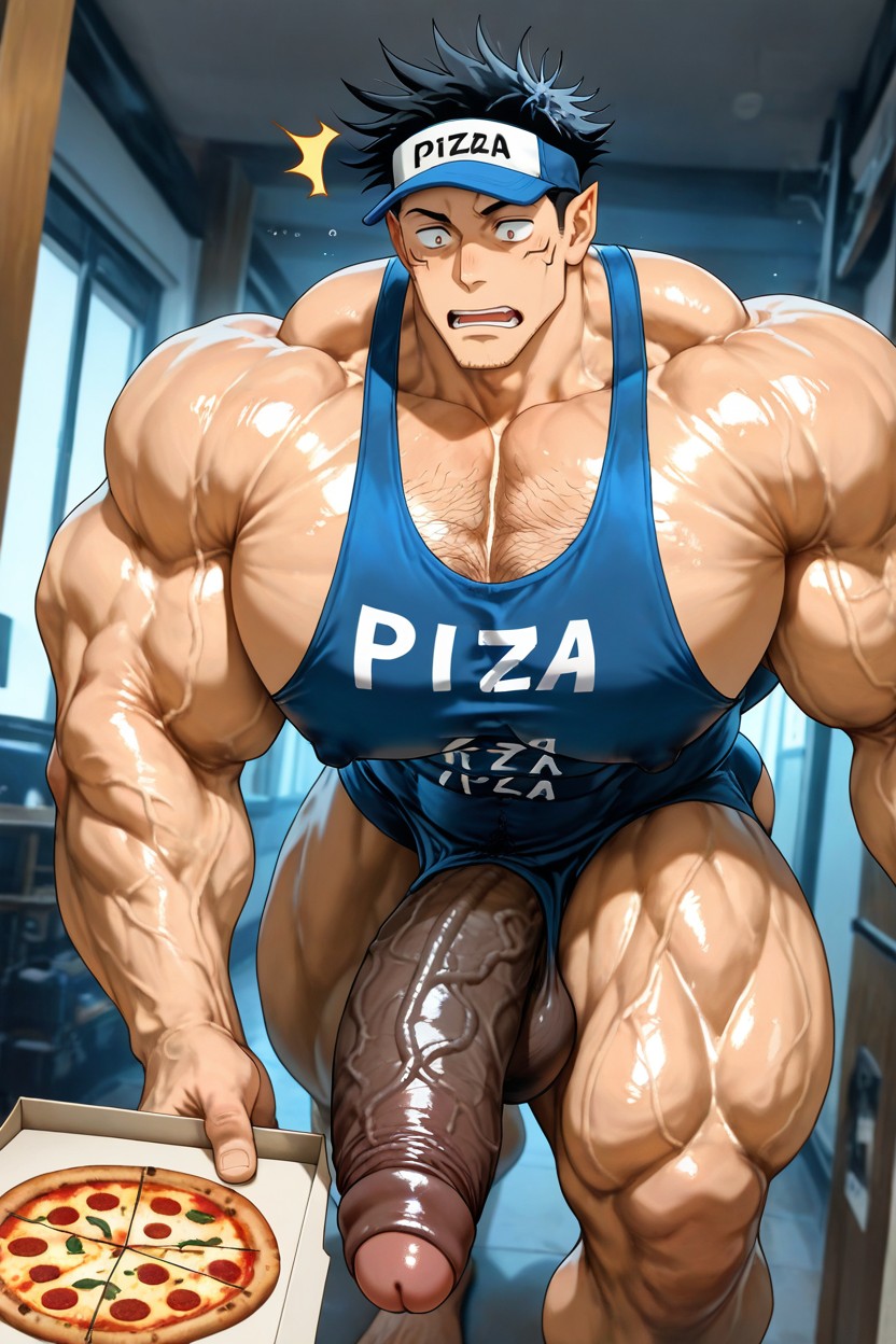 No Tits, Oversized Muscles, Body Bent Forward AI Gay Porn