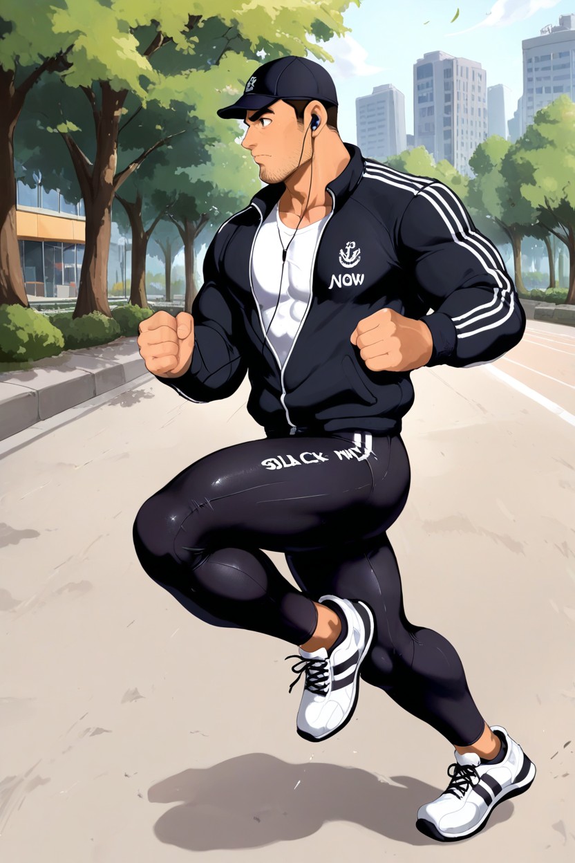 V-shaped Body, Side View, Handsome And Stocky Man AI Gay Porn