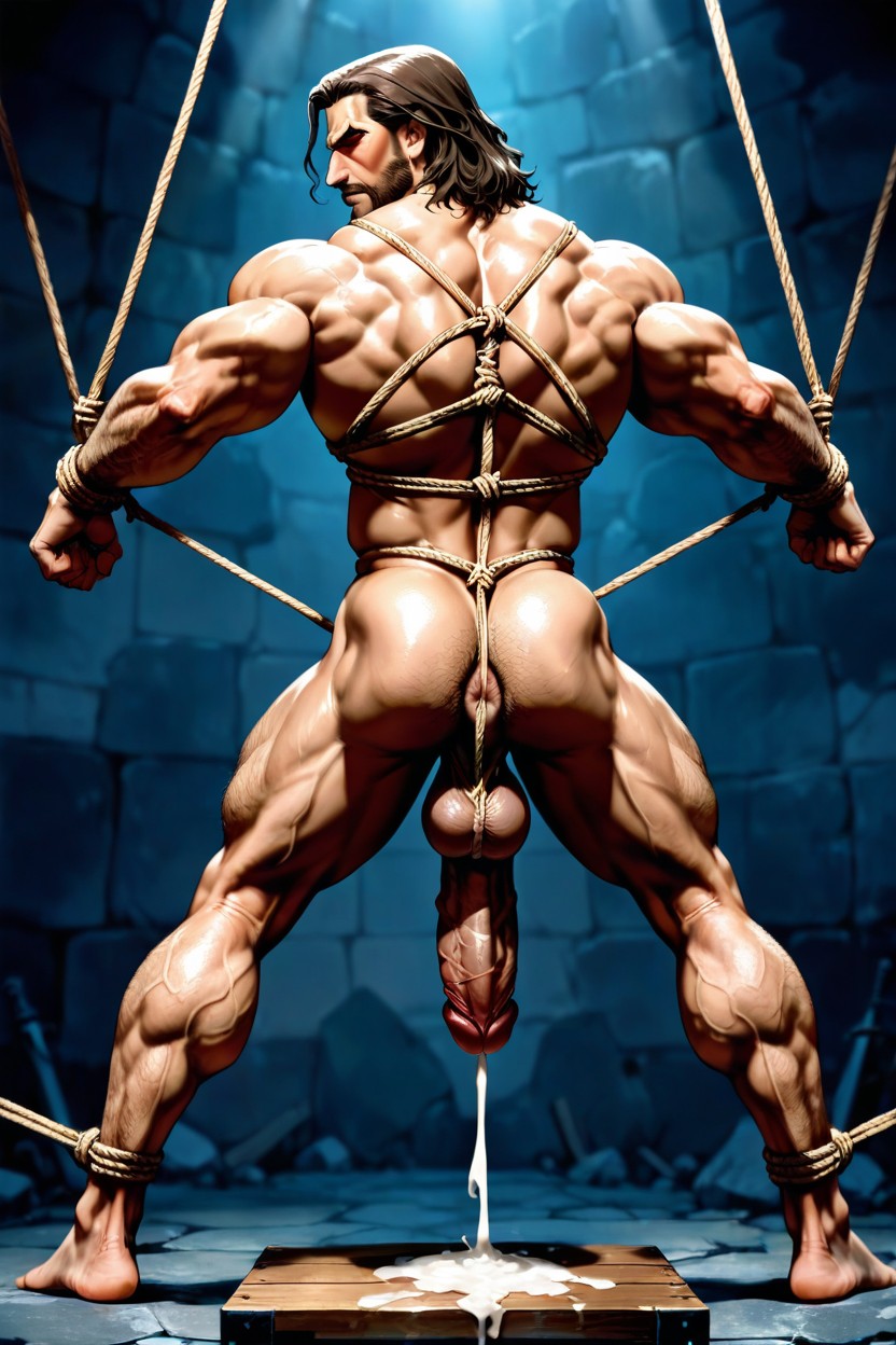 Extremely Low Hanging Tied Balls, Veiny Cock, Bondage AI Gay Porn