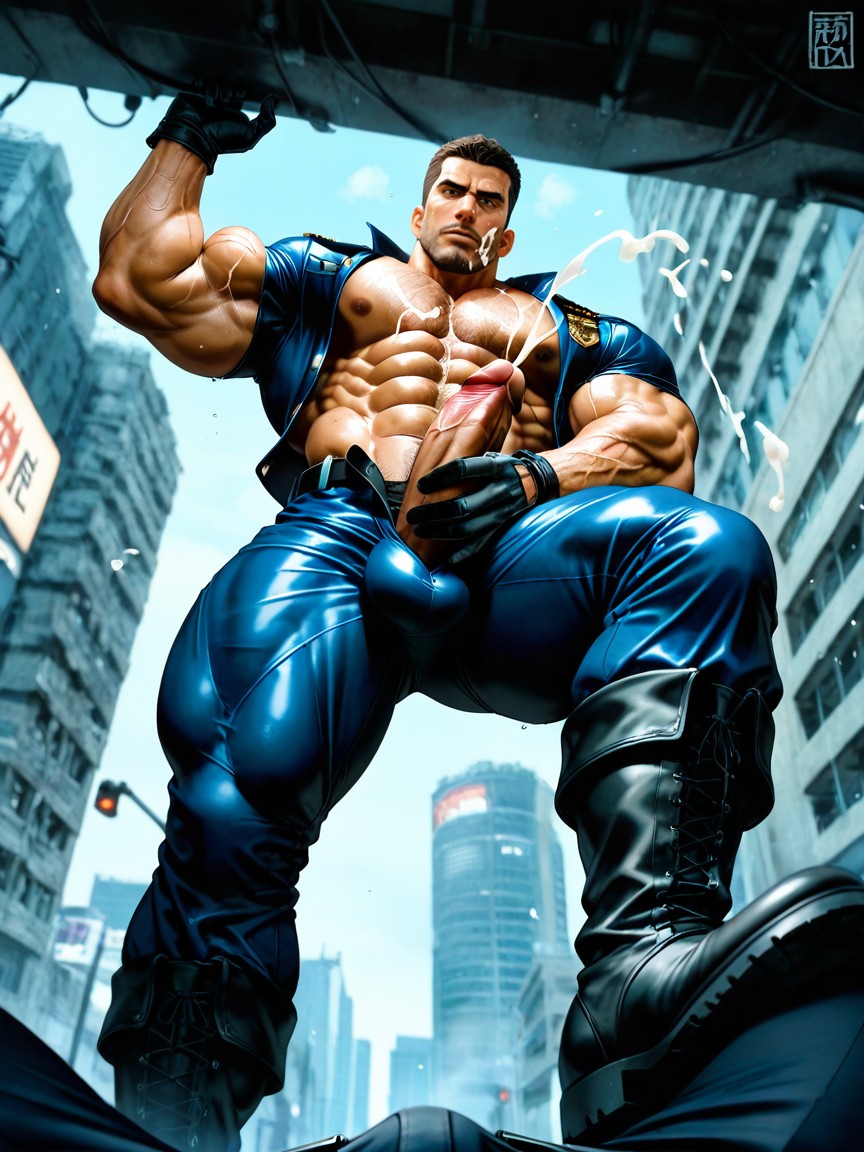 Highly Detailed, Grabbing Bulge, Very Hairy Chest AI Gay Porn