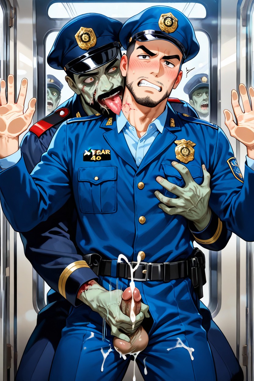 Clenched Teeth, Reach Around Handjob From Zombies, Man Gets Jerked Off From Behind By Rotting Zombies AI Gay Porn