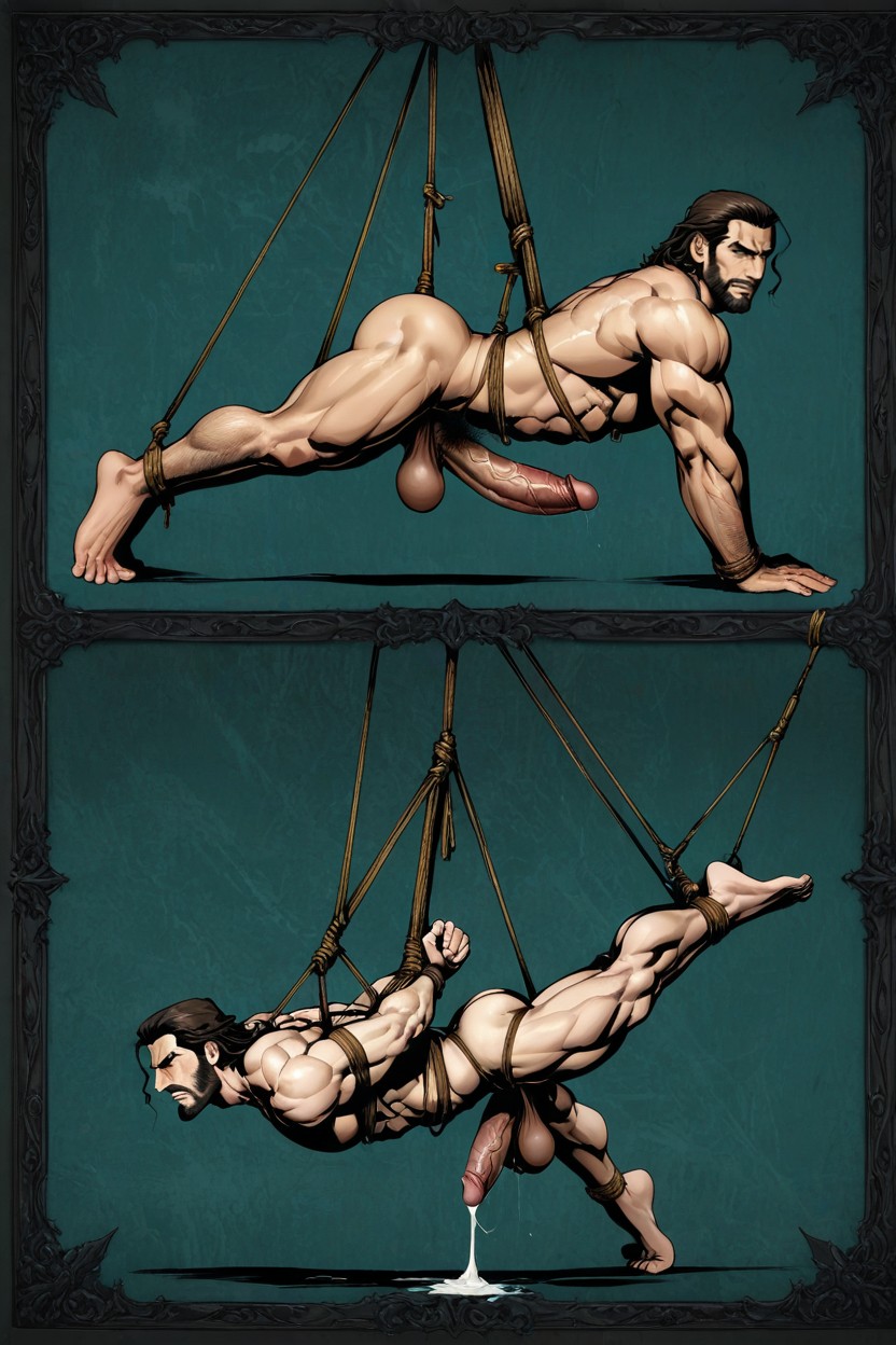 Standing, Cock And Balls Hogtie To The Ground From Chair, Anatomy AI Gay Porn