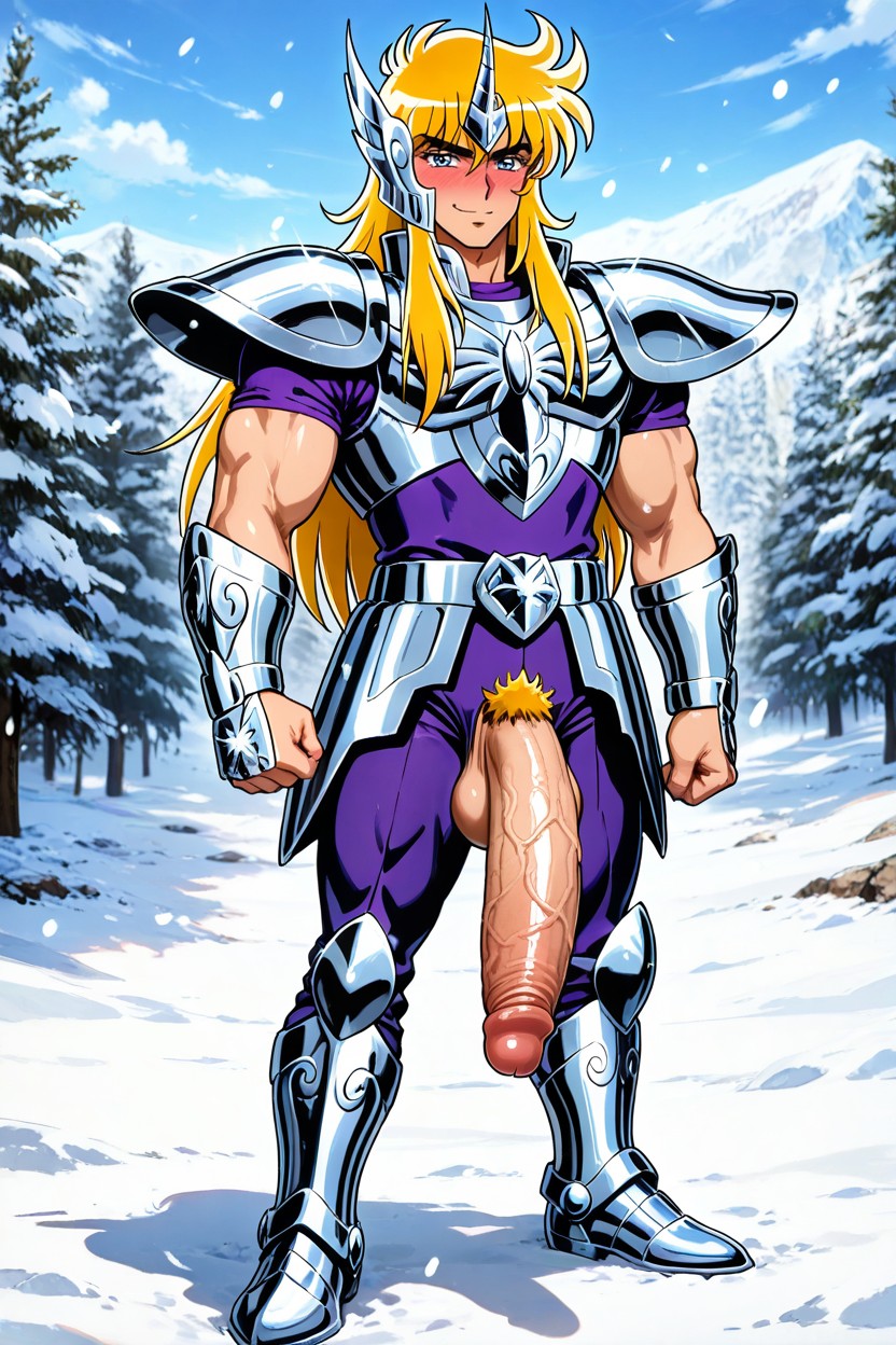 Snow Background, Purple Pants, Large Spikes On Right Arm AI Gay Porn