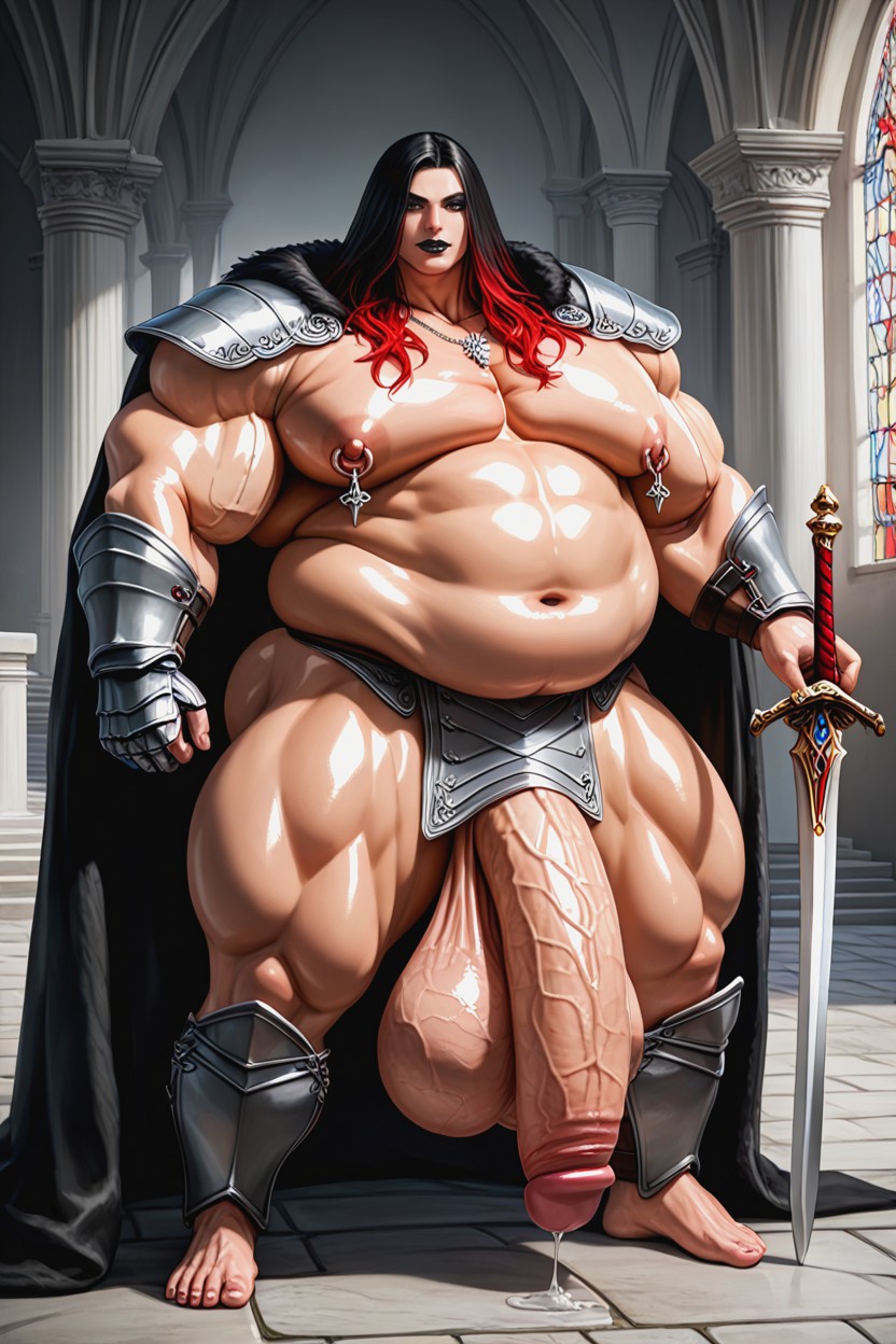 Obese, Pony Cock, Black Armor With Red Trim AI Gay Porn