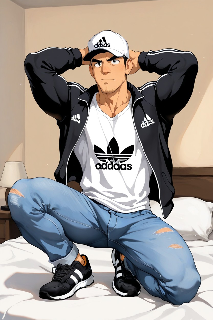 Bedroom, Stubble, Strong Lines AI Gay Porn