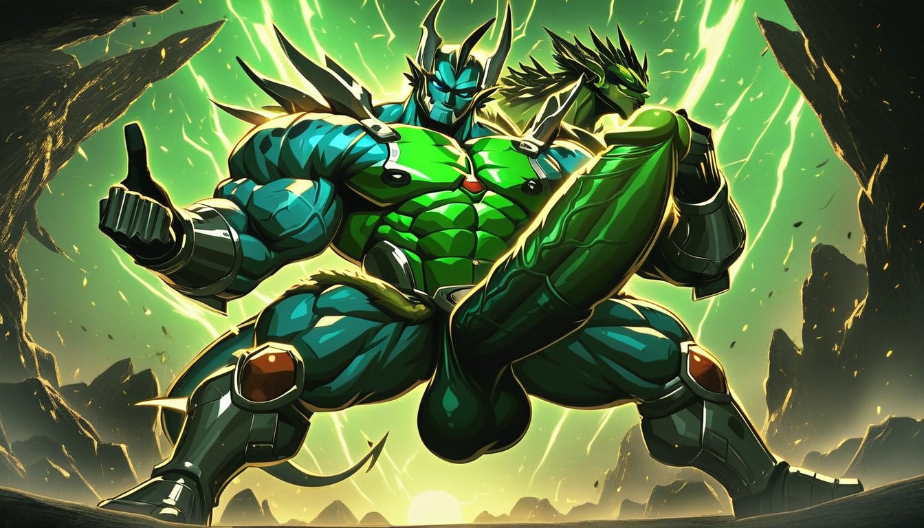 Boomerang Head Crest, Muscular, Light Green Armor ゲイAIポルノ