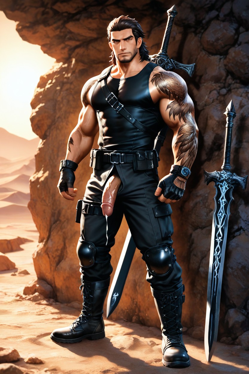Tall Muscular Warrior, Erect Penis, Strong Jawline AI Gay Porn