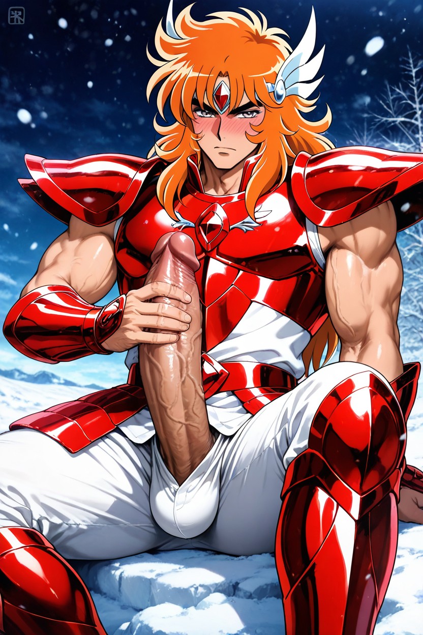 Red Metal Leg Guards, Red Metal Chest Armor, Motion Lines AI Gay Porn