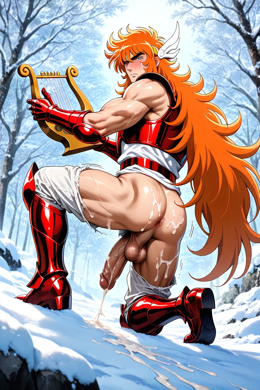 Long Orange Hair, Red Metal Belt, Red Metal Chest Armor KI Schwulenporno