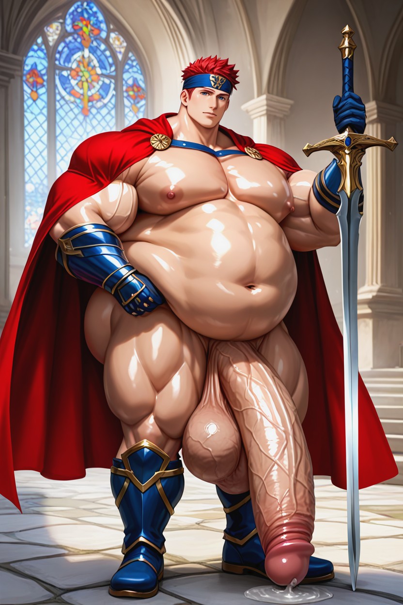Precum Pouring From Penis, Gigantic Oversized Heavy Sagging Balls, Hyper Pecs ゲイAIポルノ