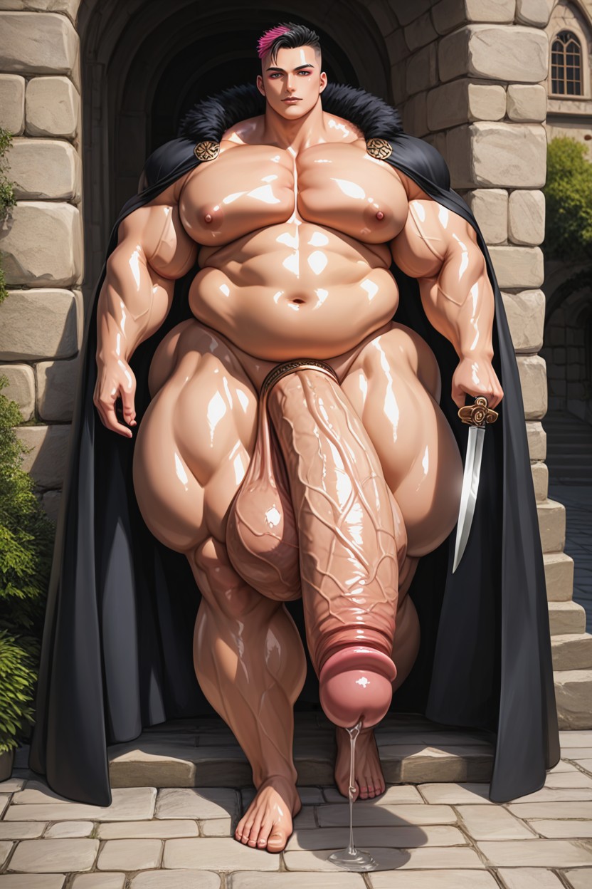 Cock Ring, Oiled Skin, Morbidly Obese AI Gay Porn