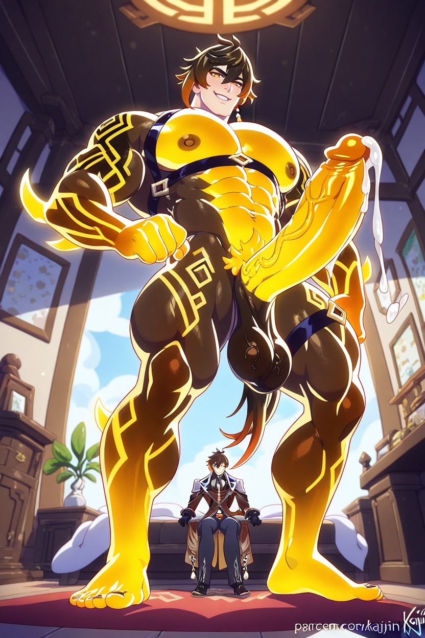 Both Faces Visible, View From Below, Hyper Massive Cock ゲイAIポルノ