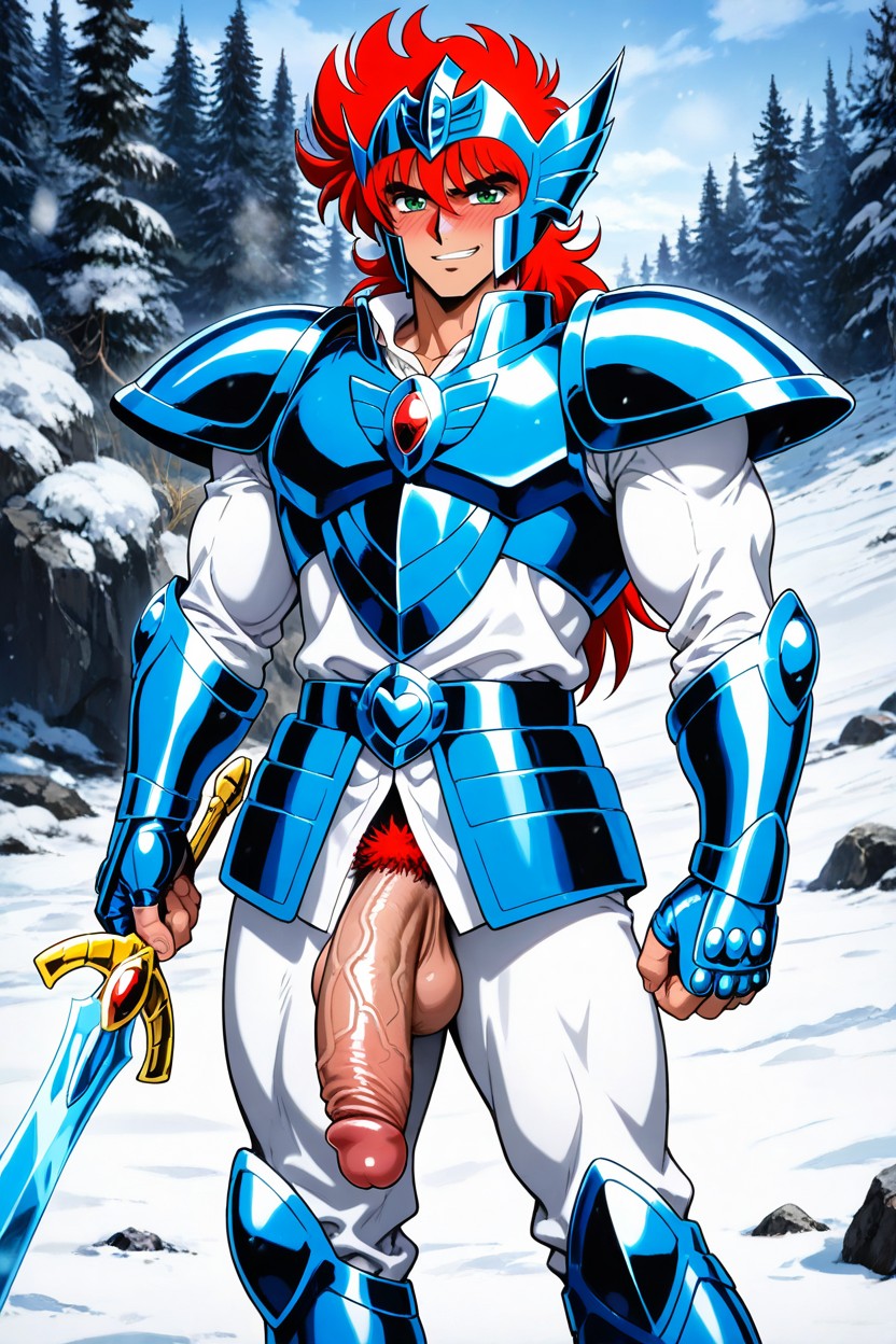 Blue Metal Chest Armor, Big Massive Pennis, Massive Pennis AI Gay Porn