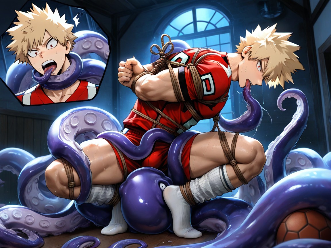 Octopus Licking Bakugo’s Nipples, Close Up, Krakens Tongue In Bakugo’s Ass ゲイAIポルノ