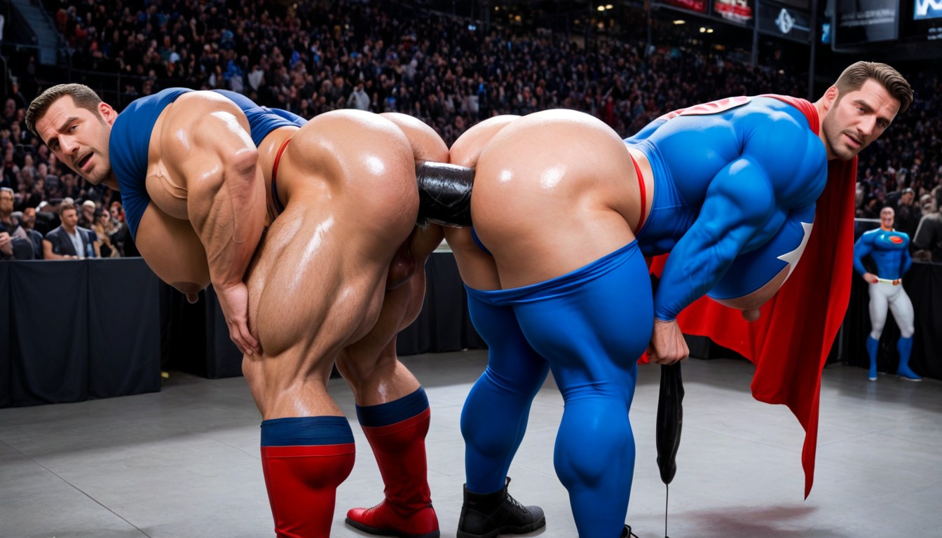Superman And Captain America, Superman And Captain America Embarrassed, Standing Ass To Ass 게이 AI 포르노