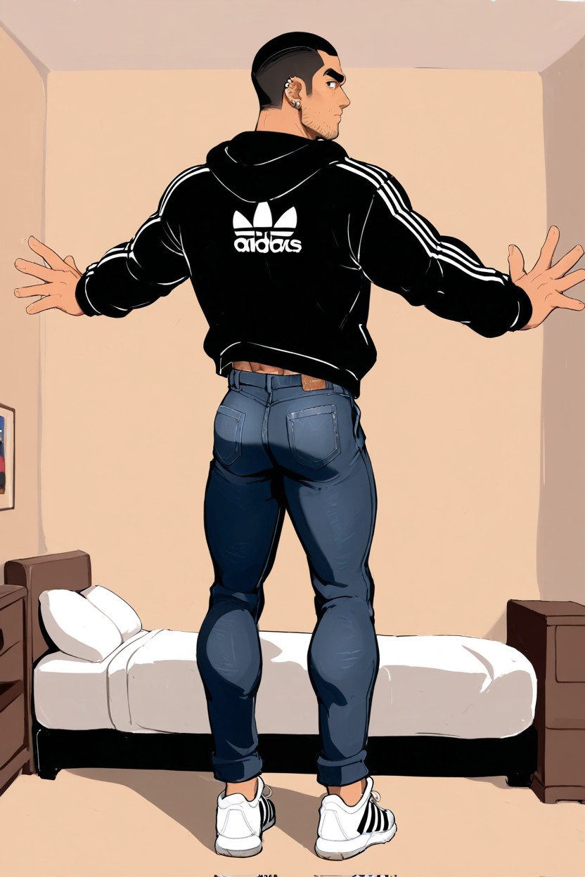 Buzzcut, Jeans Back Seam, Simple Sketch Style AI Gay Porn