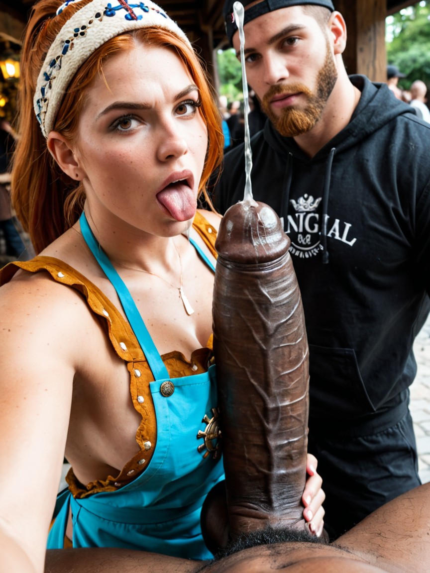 Precum Sticking To Face And Clothes, 非常に大きい, Manly Ginger Guy Sucks Hyper African Dick ゲイAIポルノ