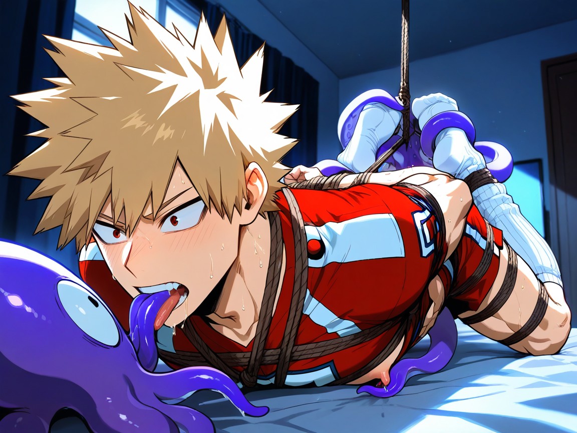 Shibari, Night, Kraken Licking Bakugo’s Long White Slouch Socks AI Gay Porn