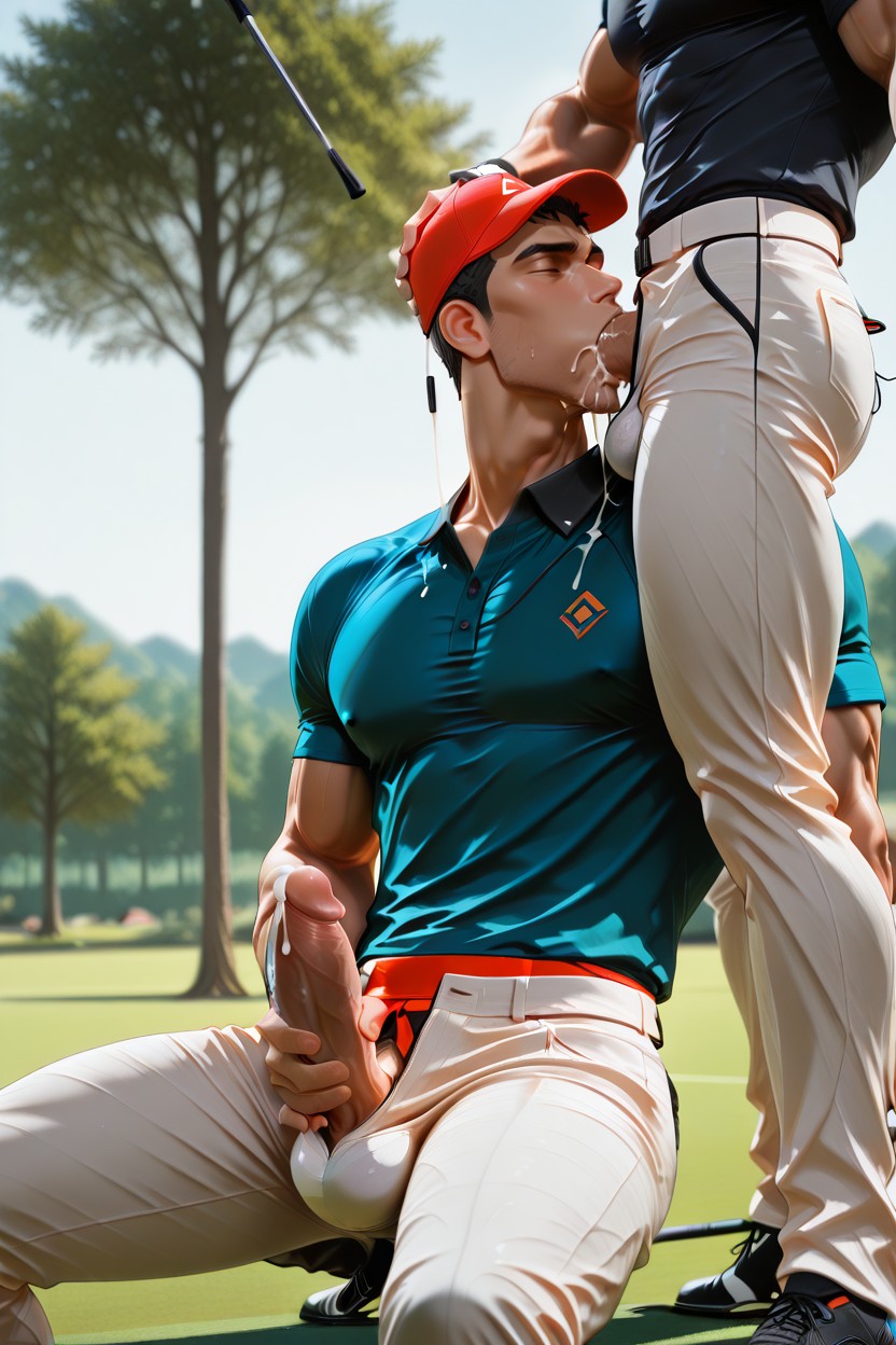 Swallowing, Happy, Male Genitals Only ゲイAIポルノ