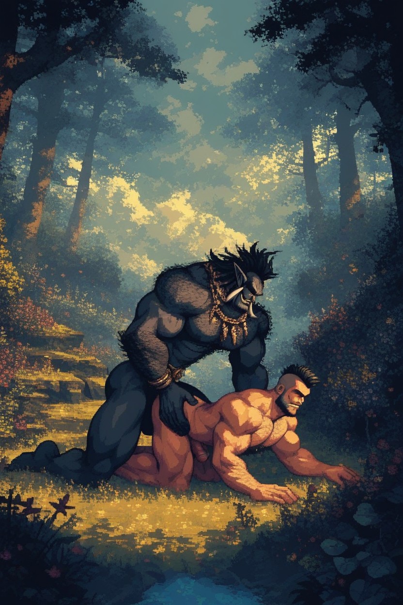 Muscular Masculine Man, Anal Sex, Black Body Hair AI Gay Porn
