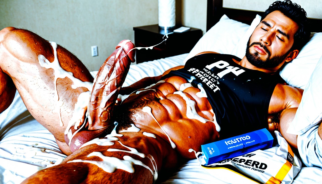 Wearing Tank Top, Cum Covering Everything, Hyper Perfect Muscular Figure Body AI Gay Porn