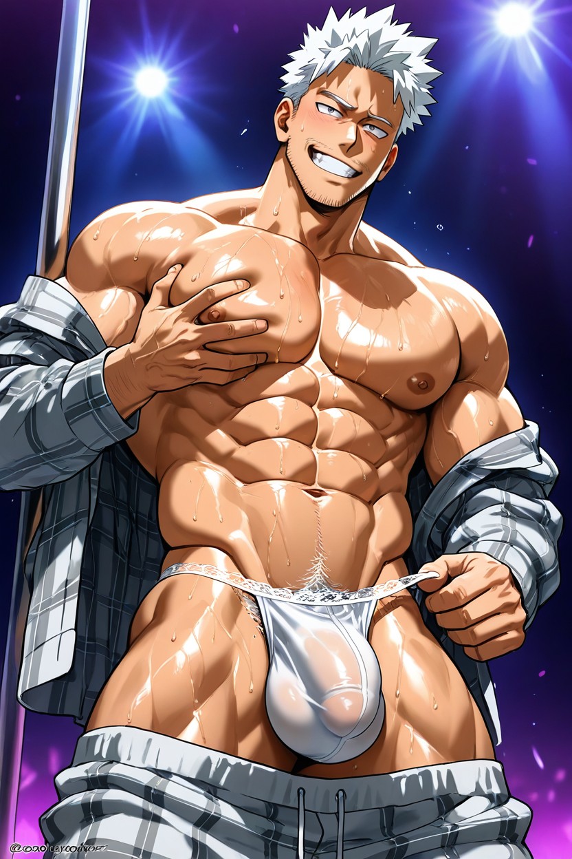 Ultra High Resolution, Huge Balls, White Hair AI Gay Porn