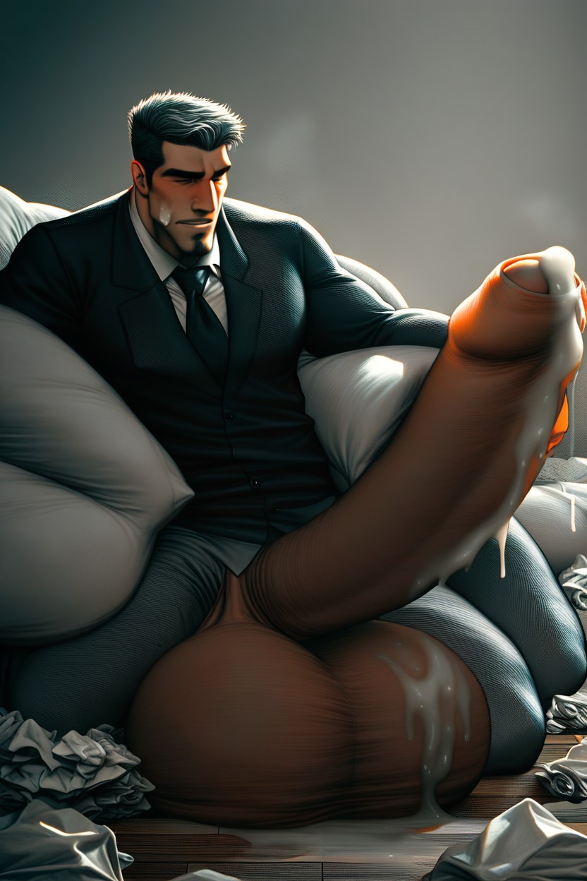 Massive Enormous Giant Hyper Cock, Manly Face With Angular Features, Detailed AI Gay Porn