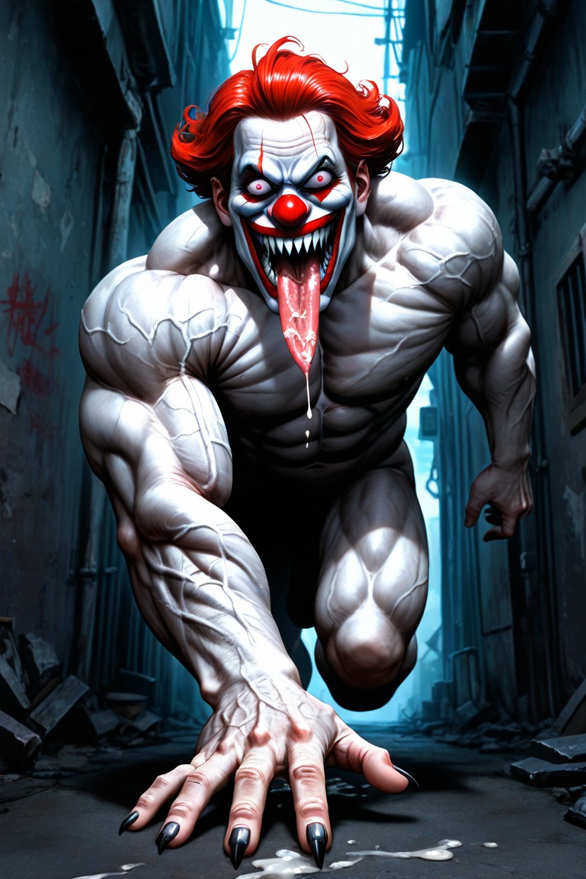 Rage Lust, Clown, Beautiful Otherwordly Handsome Masculine Face AI Gay Porn