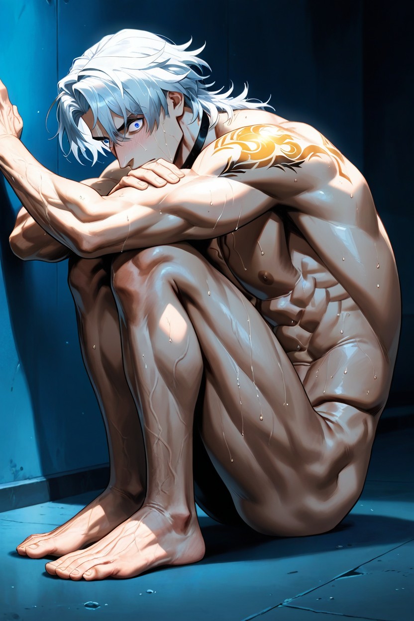 Black Choker, White Hair, Soft Face AI Gay Porn