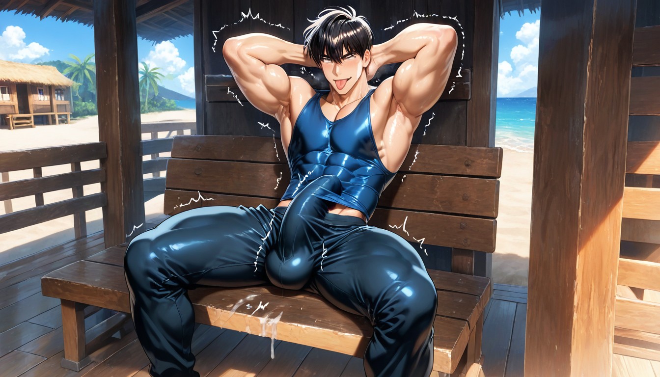 Body Tight, Wearing Compression Tank Top, Body Straight AI Gay Porn