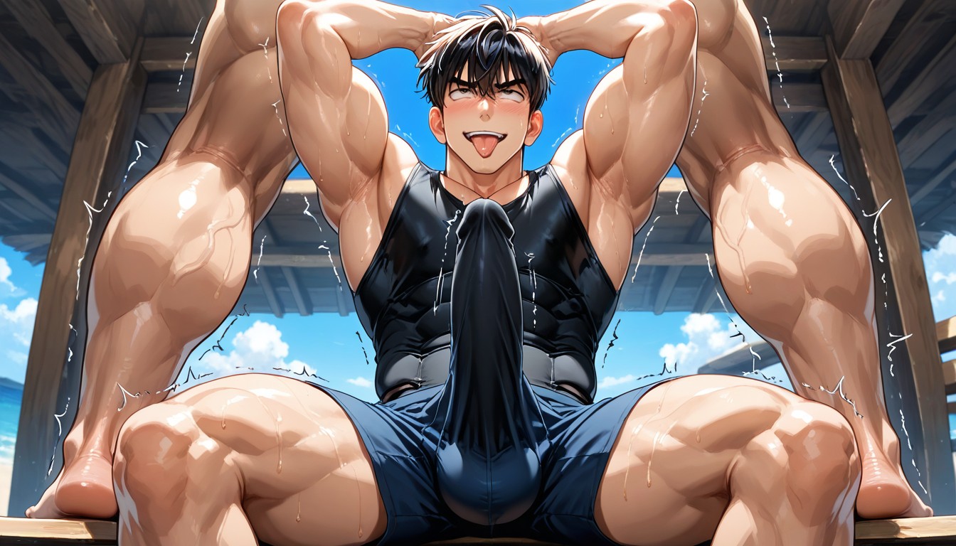 Feet Facing Us, Cumunder Shirt, Trembling Line Around Penis Only AI Gay Porn