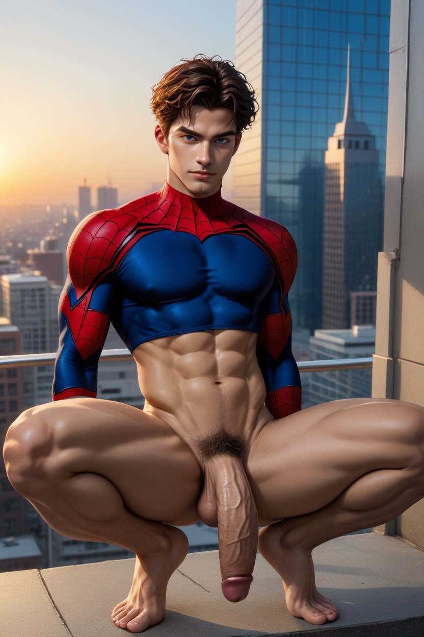 Fit, Top Of City Building, Pubic Hair Visible AI Gay Porn