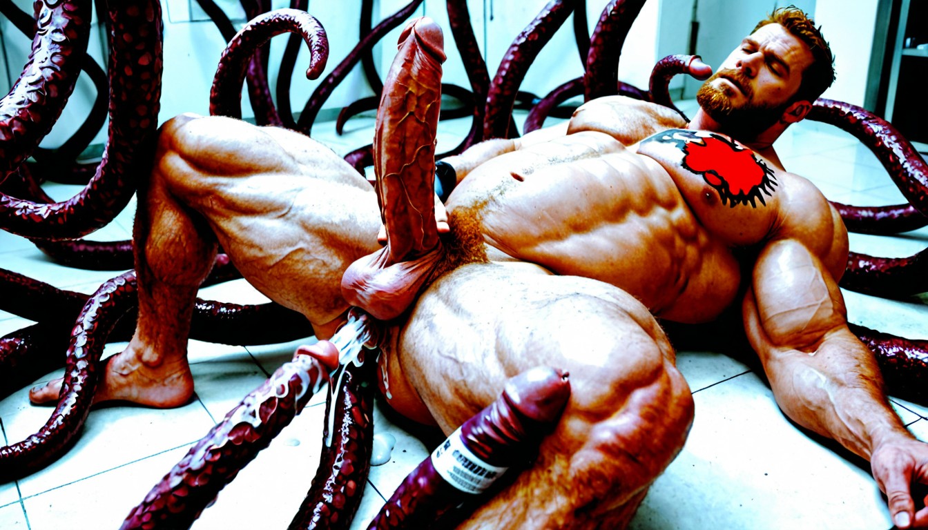 Giant Tentacles Bigger Than Man, Closing Eyes, Highly Muscular Definition AI Gay Porn
