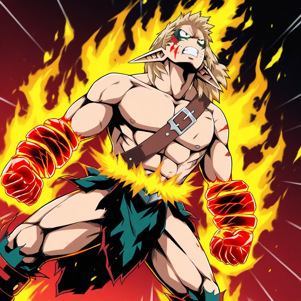 Izuku Midoriya, Elf Ears, Black To Red Gradient Angled AI Gay Porn