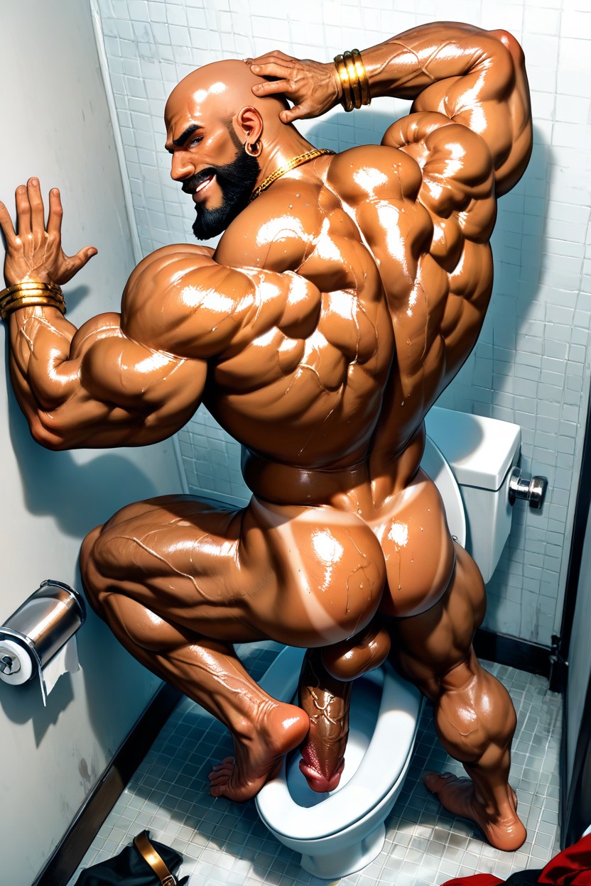Erected Penis, Dark Tanned Skin, Huge Jaw AI Gay Porn