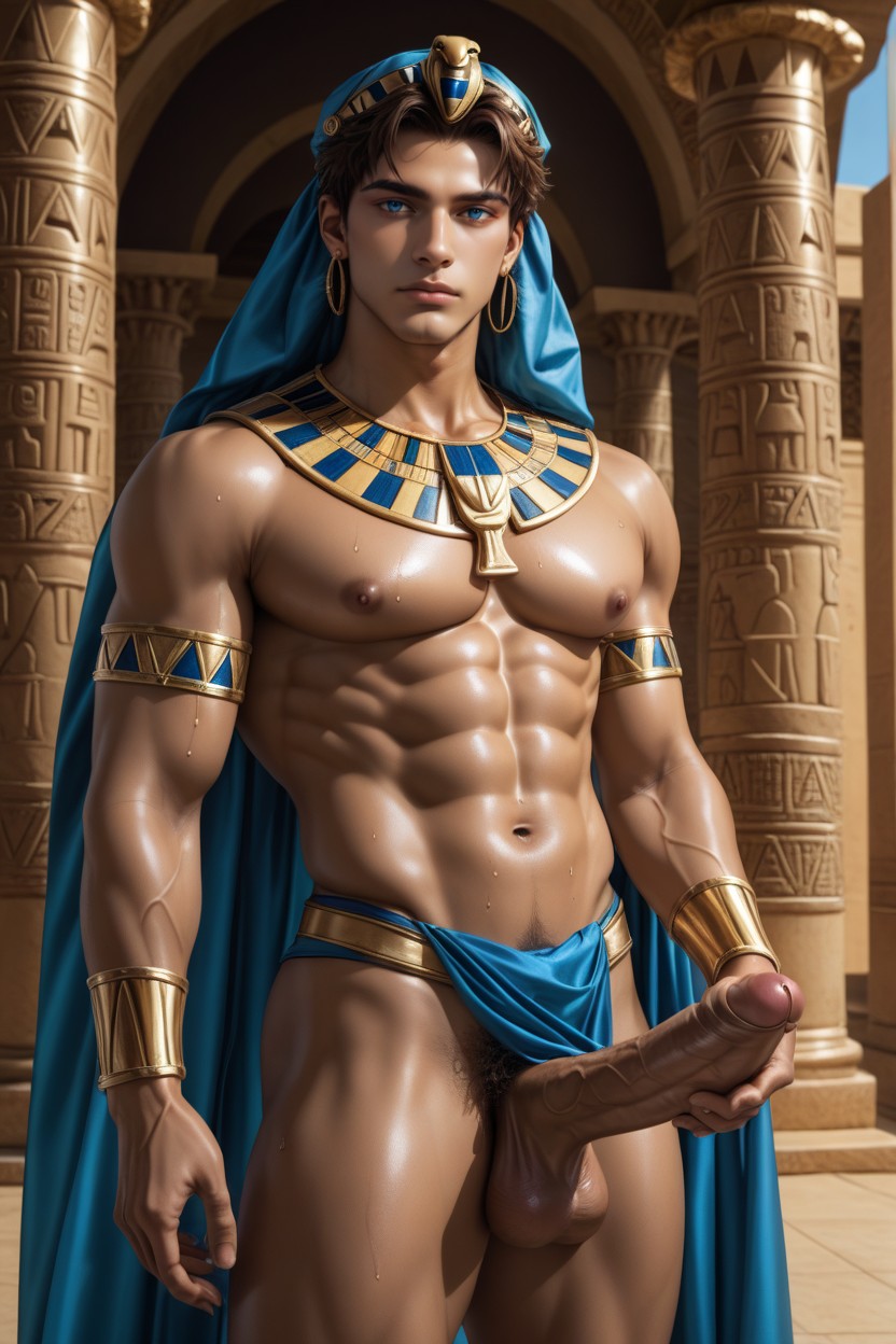 Golden Armbands, Shaved Face, Headdress AI Gay Porn