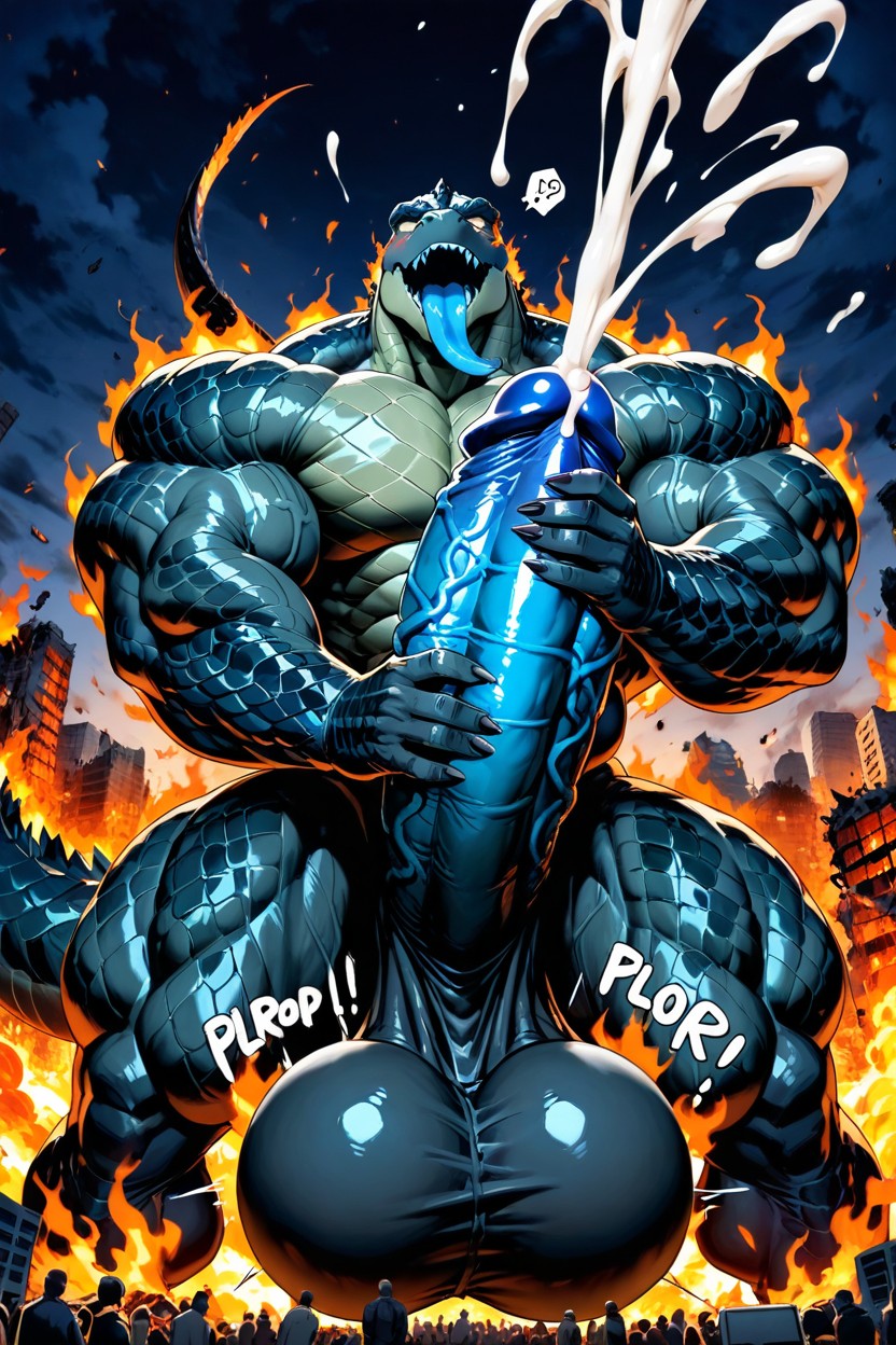 Hyper Muscles, Veiny Penis, Detailed Scales AI Gay Porn