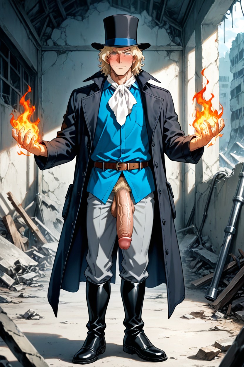 Long Dark Coat, Massive Pennis, Flaccid Cock AI Gay Porn