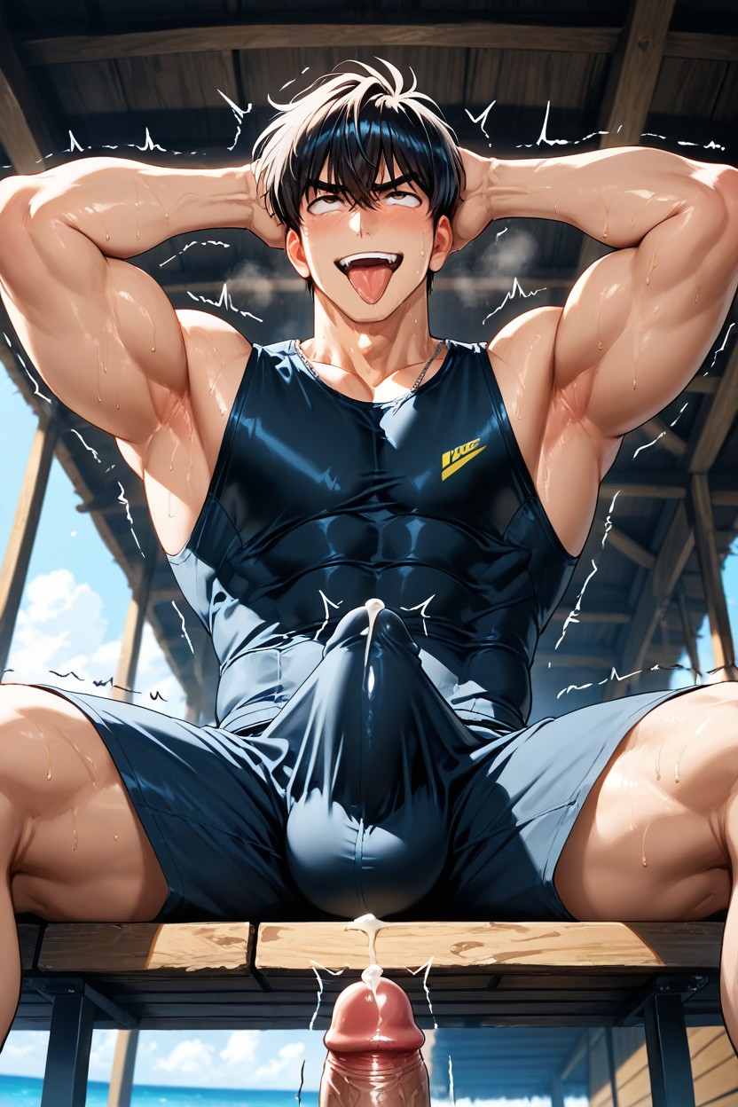 Leg Stretched, Legs Outstretched, Rolling Eyes AI Gay Porn